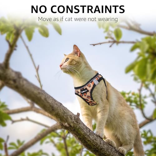 SCENEREAL Cat Harness & Leash Set Escape Proof - Adjustable Air Mesh Vest with Reflective Strips for Kittens, Puppies, Rabbits, Khaki Leopard M - color: Khaki Leopard, size: Medium(Fit Chest 12.5-14in)