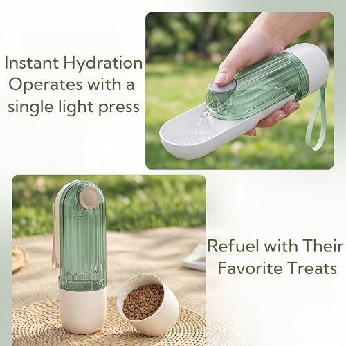 Portable Dog Water Bottle with Food Container, 2-in-1 Pet Water Dispenser & Travel Bowl, Leak-Proof Puppy Water Bottle for Small Dogs & Cats, Perfect for Walking, Hiking, Dog Mom Gifts (Beige) - color: beige