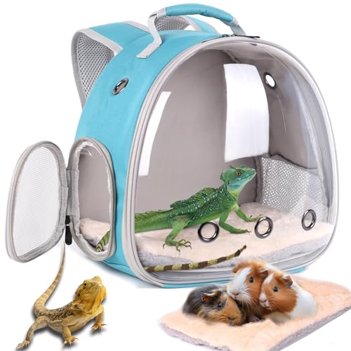 Guinea Pig Carrier Backpack with Soft Warm Mat Set,Lizard Backpack Carrier,Space Capsule Clear Bubble Window Astronaut Reptile Carrier Backpack for Bearded Dragon,Sugar Glider,Bunny - color: Green