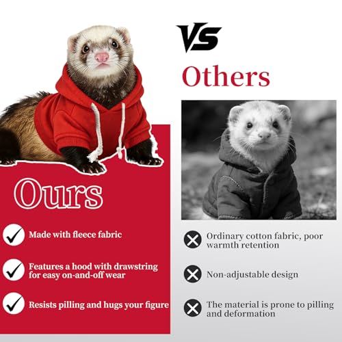 Ferret Clothes and Leash Set, Warm Hoodie Sweater with Harness and Leash for Outdoor Walking, Cozy Wear for Ferrets, Chinchillas, Small Pets, Adjustable Small Pet Outfits (Red) - color: Red