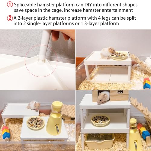 Hamiledyi Hamster Cage Platform Plastic Syrian Hamster Platform with Wood Ladder Stand Climbing Toy for Gerbil Mice Sugar Glider Rat