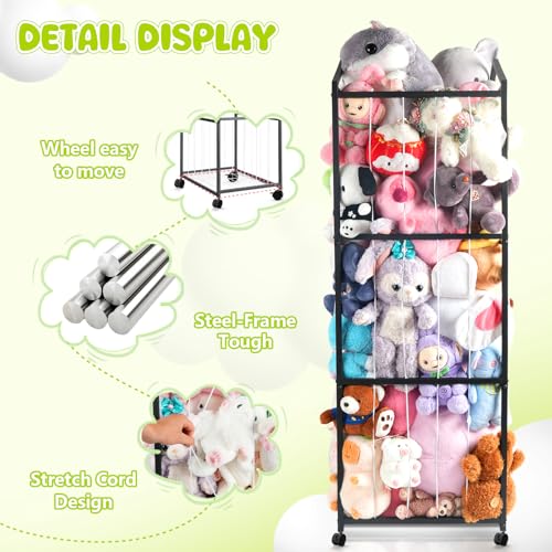 NomNest Stuffed Animal Storage Zoo, Large Metal Plushies Organizer, Heavy Duty Metal Teddy Bear Toy Holder with Wheels for Kids' Bedroom & Playroom & Nursery (Wheeled, Black) - color: Matte Black