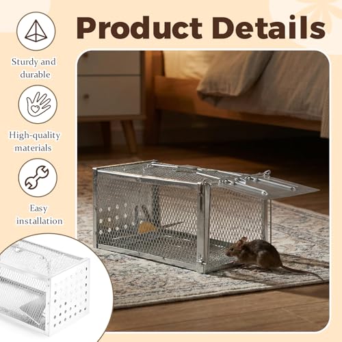 2 Pack Humane Rat Trap Cage, Live Chipmunk Rodent Cage Indoor Outdoor | Humane Rat Trap Cage Reusable Metal Mouse Trap for Rats, Mice