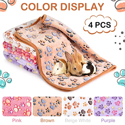 Reginary 4 Pcs Waterproof Guinea Pig Blankets Washable Small Animal Fleece Bedding Absorbent Guinea Pig Cage Liners Reusable Training Pee Pad Pet Sleep Mat for Hamster(Paw Print,35 x 24 Inch) - size: 35 x 24 Inch