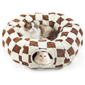 Cat Tunnel Bed with Washable Cushion for Indoor Cat, Donut Cave Tube Toys for Kitten Puppy Rabbit, Brown - color: Brown