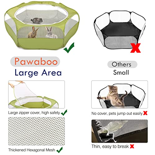 Pawaboo Small Animal Playpen with Zippered Cover,Green | Portable pop-up pet tent for supervised rabbits, guinea pigs, chicks and kittens; water-resistant bottom and 3 metal rods - color: A-Green