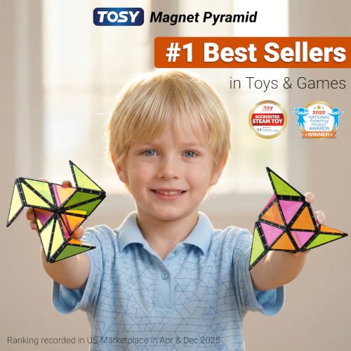 TOSY Magnet Pyramid - 1 Fidget Cube Transforms into 1 Billion Shapes, 243 Rare Earth Magnets, Glowing, Holographic Design, Spinner Accessory, Gift for Christmas Birthday (Set of 1 Stone 1 Glow) - color: Mixed Set (1 Stone 1 Glow)