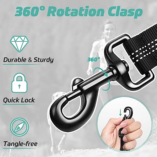 rabbitgoo Tactical Dog Leash, Heavy Duty Training Bungee Lead | Military Leash with 2 Padded Control Handles for Medium Large Dogs, No Pull for Shock Absorption, Reflective, Black, 5.2FT - color: Black, size: Max: 5.2ft