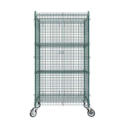 Commercial Grade NSF Listed Metal Wire Mesh Storage Green Epoxy Mobile Security Cage Kit, 24" x 36" x 70", Perfect for Warehouse, Walk-in Refrigerator, Freezer, Grocery Store, Restaurant, Dishroom - color: Green, size: 24" x 36" x 69"