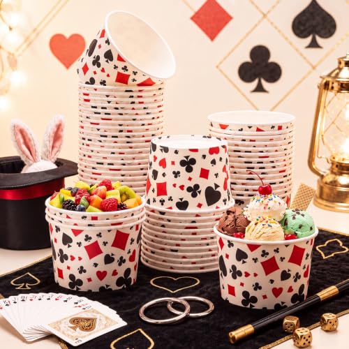 Jingmore 100 Pcs Ice Cream Paper Cups Bulk 8 oz Disposable Dessert Bowls for Hot or Cold Food Snack Treats Gift for Birthday Summer Party Favor Decoration(Casino Poker) - style: Casino Poker