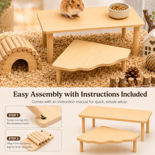 Large Hamster Platform Set Wooden Hamster Cage Accessories 2PCS | large size hamster cage platform natural wood hamster hide hamster accessories for Dwarf Syrian Hamsters Gerbils Mice Degus - color: 2PCS