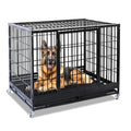 Homey Pet Stackable Heavy Duty Large Dog Crate Cage Kennel for Large Dogs | 47 Inch Black Solid Indestructible Kennel with Lockable Wheels, Double Door, Removable Dual Trays, Escape Proof Auto Locks - size: 46.5"L x 28.5"W x 35.0"H