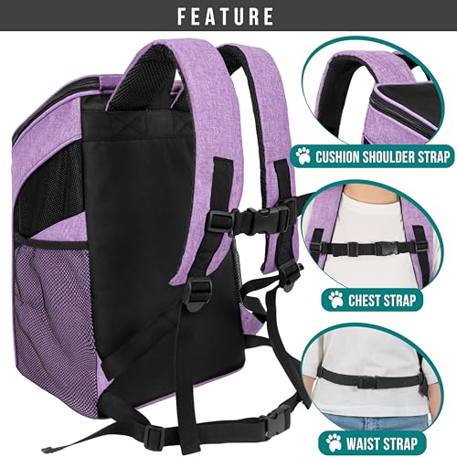 PetAmi Cat Backpack Carrier, Airline Approved Pet Carrier Backpack for Small Dogs and Large Cats, Soft Sided Collapsible Ventilated with Sherpa Bed for Hiking Travel, Max 18 lbs, Heather Purple - color: Heather Purple