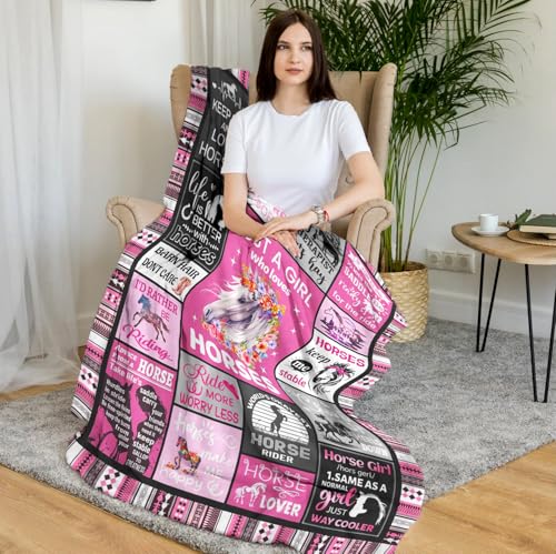 Horse Blanket for Girls Women Horse Lovers Birthday Gifts Decor Soft Flannel Throw Blanket 50" x 40" - color: Pink Horse