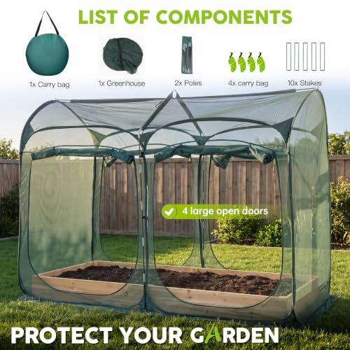 Poray 8.2x4FT Pop up Tunnel Crop Cage, 6FT High Plant Netting Cover for Garden, Pest Guard Barrier for Vegetables & Fruits, Durable Animal & Insect Protection Net - size: Large 8.2x4.1x6FT
