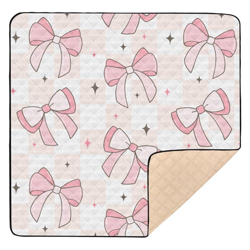 Baby Play Mat Pink Bows on Checkerboard 50 x 50 Playpen Mat for Floor Play Gym Crawling Non-Slip Cushioned Baby Playmat for Infants, Babies, Toddlers - color: Multi 4