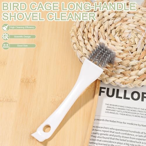 Penitue 3pcs Bird Cage Cleaner Set, Bird Cage Long Handle Shovel Cleaner with Scraper Droppings Brush Tool for Small Animal Parakeet Parrot Hamster Pet Cages Cleaning Accessories