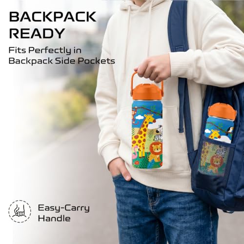 Cartoon Animal 16 oz Water Bottle with Straw –Kids Stainless Steel Vacuum Insulated Cup, Leakproof Straw Lid, Double-Wall Vacuum Travel Mug for Boys and Girls Outdoor Sports - color: Animal2