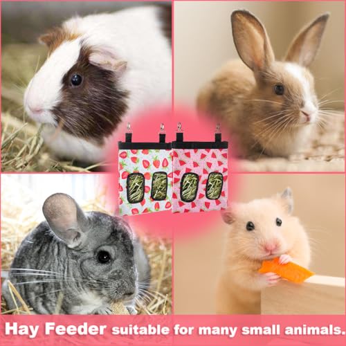 DZWLKJ Guinea Pig Hay Feeder, 2 Pack, 11 x 9 x 1 Inches, Rabbit Hay Feeder Bag, Stainless Steel, 600D Oxford, Watermelon and Strawberry - size: M -11"x 9"x 1"