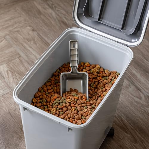 IRIS USA Dog Food Storage Container, 2-Pack, Up to 30 lbs, Gray/Dark Gray | Made in the USA, Comes w/ Wheels & 2-Cup Scoop, Airtight Seal, BPA-Free, Bird Seed, Cat food, Cat Litter, Multi-Pet Household - color: Dark Gray, size: 30 lbs - 2 Pack