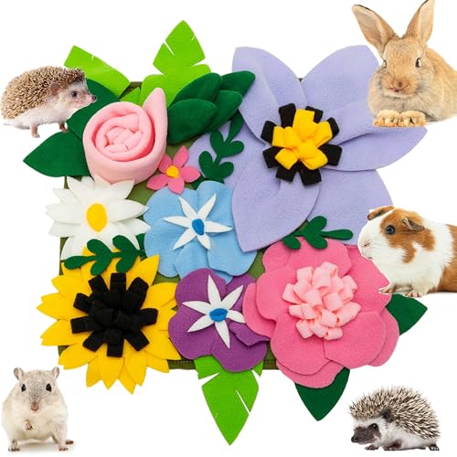 Snuffle Mat for Rabbit, Cute Flower Interactive Bunny Foraging Toy | Enrichment Feeder Toy & Cage Accessories for Rabbit, Guinea Pig, Hedgehog, Chinchilla (11.8x11.8in)