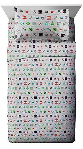 Minecraft Creeper Twin Comforter Set 4 Piece Kids Bedding for Boys, Multi | Zombie, Bed in a Bag, Comforter Sheets Pillowcase, Official Product, Soft Microfiber, Machine Washable, Boys Gift - color: Multi - Minecraft, size: Twin