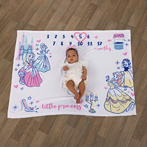 Disney Princess Pink, Aqua, Yellow & White Super Soft Milestone Baby Blanket, Pink, Aqua, Yellow, White - color: Disney Princess 2