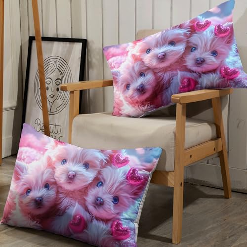 AILONEN Cute Dogs Fitted Sheet Set Twin Size - Kawaii Pink Puppy Bedding Bet for Kids Teen Girls - Lovely 3D Pet Animals Bed Sheet with 2 Pillowcases - 3Pcs - color: Dog34, size: Twin