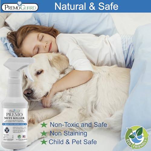 Premo Guard Natural Mite Spray, Kills Dust, Bird, Carpet, and Other Mites | Plant Based Treatment For Spider, Rat, Human Sabbies Mites, Safe For Families, Pet, Home, Bedding & Furniture - size: 16 Fl Oz (Pack of 1)