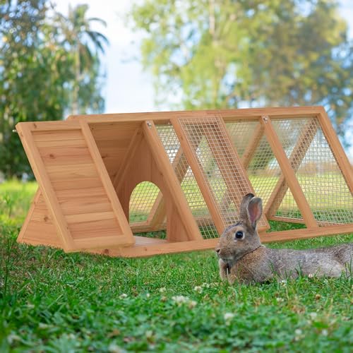 GOJOOASIS Wooden Chicken Coop Rabbit Hutch for 2 Hens, Wood | Quail Coop, A-Frame Design House, Outdoor Bunny Run Cage w/ Ventilating Wire Versatile for Guinea Pigs, Hamsters, Chickens - color: Wood