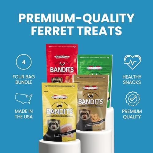 Marshall Pet Products Bandits Ferret Treats Variety Pack – Includes Banana, Chicken, Bacon, Peanut Butter Flavors (3oz Each) Plus Ferret Sneaker Toy for Enrichment & Fun