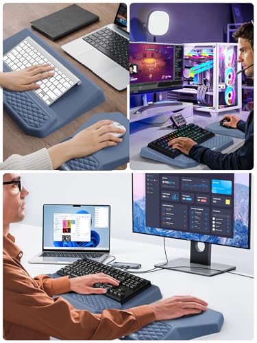 3-in-1 Ergonomic Keyboard Stand with Wrist Rest & Mouse Pad Set, Blue | Comfy Keyboard Riser Holder Soft Mousepad with Massage Design, Memory Foam and Non-Slip PU Base for Pain Relief - color: Blue