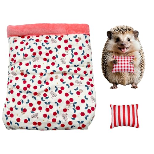 Warm Cozy Hedgehog House Bed with 2 Small Pillows, Winter Sack for Hamster, Sugar Glider, Cuddle Pouch for Small Pets Cage Accessories