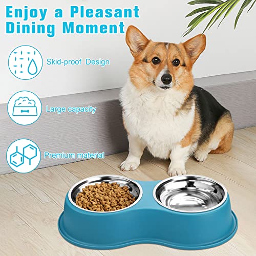 Epetslove Stainless Steel Dog Bowls Double Non-Slip Dog Water and Food Bowl | Pet Feeder Bowls, Dog Dishes, Raised Feeding Design, Double Bowls Set, For Puppies, Medium Dogs and Cats, Outdoor / Indoor - color: 7.Lake Blue, size: Medium-18oz