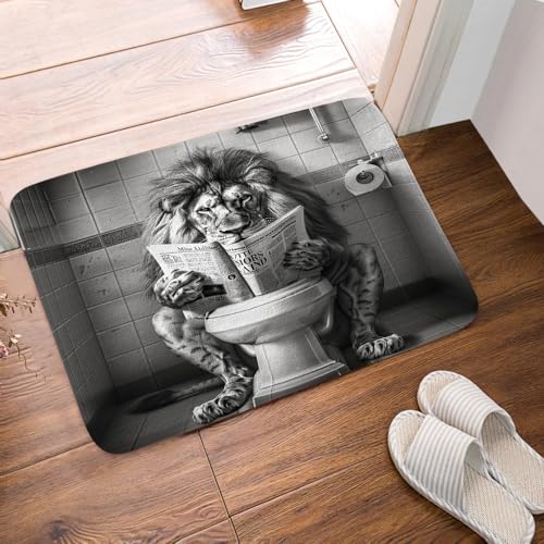 JAWO Funny Cool Lion Bath Mats Rugs for Bathroom, Fun Leo Wild Animal Humor Animal on Toilet Flannel Bathroom Mat Bath Shower Rug Non Slip, American Grey Mat Bathroom Accessories Decor 16x24 - color: Brown, size: 16.00" X 24.00"