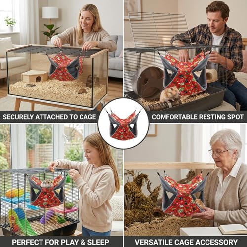 2PCS Ferret Hammock, Rat Hammock and Ferret Bed, Two Hammock Beds for Small Pets, Red Color Set of Two, Soft Hanging Beds for Ferrets and Rats, Cozy Sleeping Spots for Small Animals