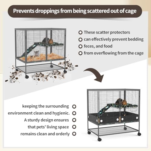 YKD Aluminum Alloy Scatter Guard for Ferret Nation & Critter Nation Cages | Urine Guard Easy Install Poop Guard to Contain Mess, Keep Floor Clean for Chinchillas, Rats (Black, Single Layer Set) - size: Single Layer Set
