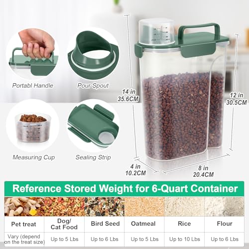 TBMax 5 Lbs Travel Dog Food Storage Container with Collapsible Dog Bowl, Airtight Pet Food Storage Dispenser with Large Spout & Measuring Cup for Kibble Dog Treat Bird Seed Container -Dark Green - color: Dark Green 6Qt