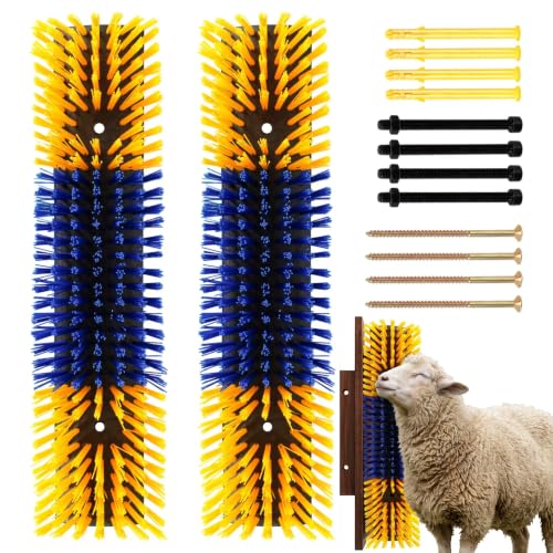 2Pcs Livestock Scratching Brush for Cow, Horse, Goat & Sheep - PBT High Elastic Bristles Design, Animal Grooming & Itch Relief Brush for Barn Entrance, Fence Corner & Feeding Area