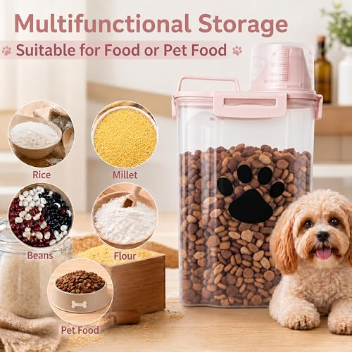 Dog Storage Container with Cleaning Brush and Measuring Cup | Airtight Portable Pet Food Containers with Upgraded Large Spout and Cup for Dogs,Cats,Birds,Small Animals(White) - color: 3QT-White