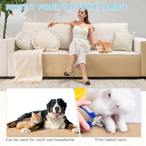 Rabbit Scratch Pad 3.28FT Self Adhesive Cuttable Rabbit Scratching Pad with Seagrass Sweet Bamboo Stick Biting Toys and Sticky Dot Stickers, Claws and Teeth Care Animal Scratching Mats for Pet Cages