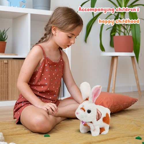 Easfan Brown Jumping Bunny Talking Interactive Plush Toy Gift for Kids | Hopping spotted, moving ears & nose, singing shaking glowing, electric toy, gift for Toddlers - style: Bunny_Brown