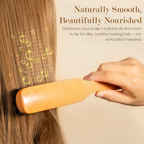 STYLEMATE Boar Bristle Slick Back Hair Brush for Women Men, Soft Bristles Hair Brush for Thin & Fine Hair, Natural Medium Hardness Smoothing Hairbrush for Polishing, Deepening & Styling - size: 1 Count (Beech)
