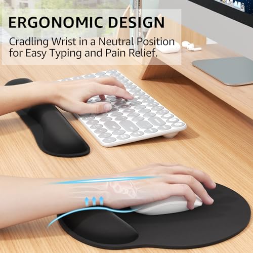 KTRIO Keyboard Wrist Rest & Mouse Pad with Wrist Rest, Black | Memory Foam Wrist Support, Ergonomic Design, Non-Slip Base, Office and Home Use - color: Black