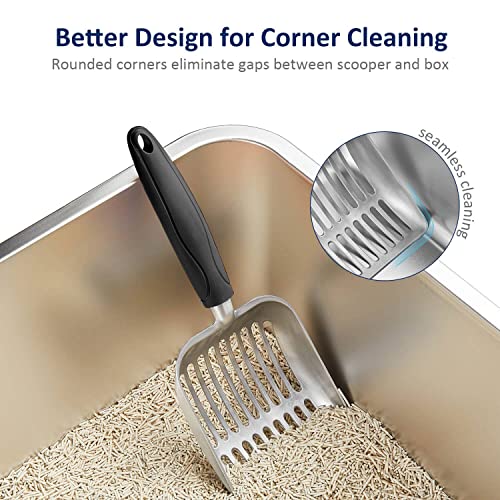 Cat Litter Scoop, Aluminum Alloy Sifter, Kitty Metal Scooper, Deep Shovel, Long Handle, Poop Sifting, Kitten Pooper Lifter, Durable, Heavy Duty, for Litter Box - color: FLAT Aluminum \ #06 Black Handle, size: Small