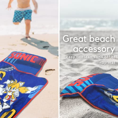 Sonic The Hedgehog 21"(W) X 45"(L) Soft Toddler Nap Mat with Pillow and Blanket Perfect for Preschool, Daycare, and Travel (100% Official Licensed Product) - color: Sonic