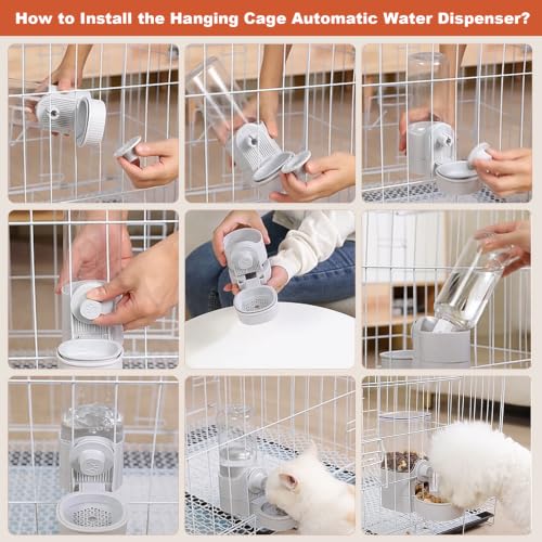 Hanging Cage Auto Small Pet Feeder Waterer Set for Puppy Cats, White | 1.2L Self-Feeding Feeder, 0.52L Waterer Set, Non-Spill Auto Gravity Kennel Feeding Station For Puppy Cats Rabbit Ferret - color: Pure White