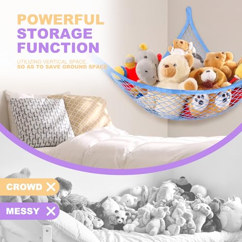Lazebox Stuffed Animal Net Hammock for Plushie Toys, Stuffed Animal Hammock Corner for Kids' Room Decor, Ideas for Organizing Stuffy Collection, Blue, L (67" x 40" x 40")-Pack of 2 - color: 2 Packs - Blue, size: L (67" X 40" X 40")-pack of 2