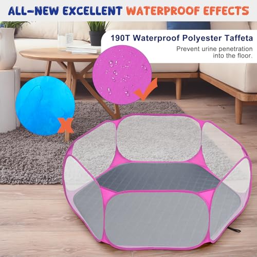 Pawaboo Small Animals Playpen with Pad, Pink + Gray | Waterproof, Reusable Pad, Portable Outdoor Yard Fence, For Chick/Kitten/Puppy/Guinea Pig/Rabbits/Chinchillas - color: Pink + Gray