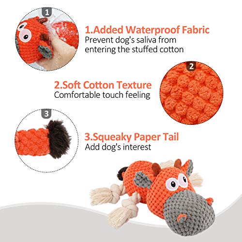 IOKHEIRA Dog Plush Toy for Large Aggressive Chewers,Indestructible Dog Squeaky Toys,Stuffed Animals Toys with Cotton Material and Crinkle Paper,Durable Chewing Toys (Carrot Orange, Cattle) - color: Carrot Orange